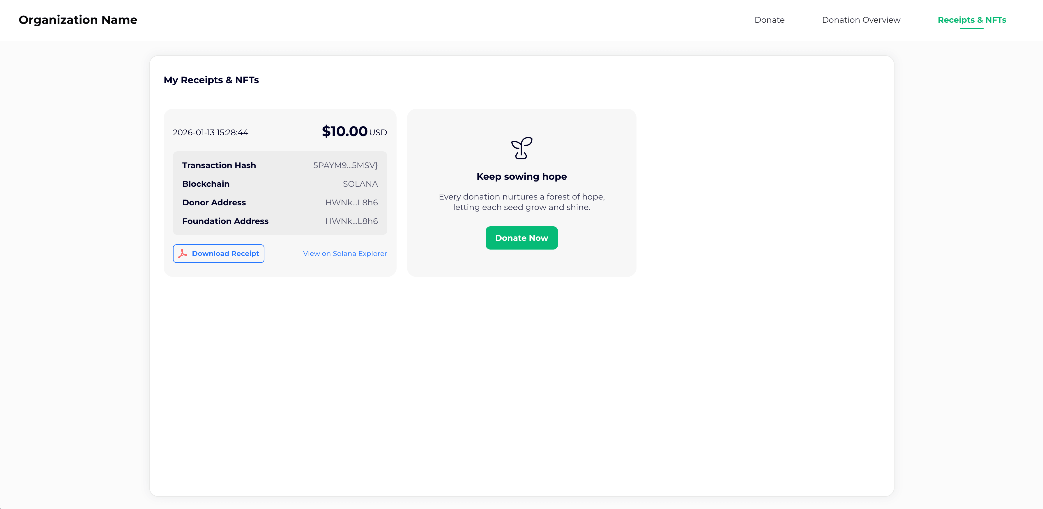 Donation Receipt Display